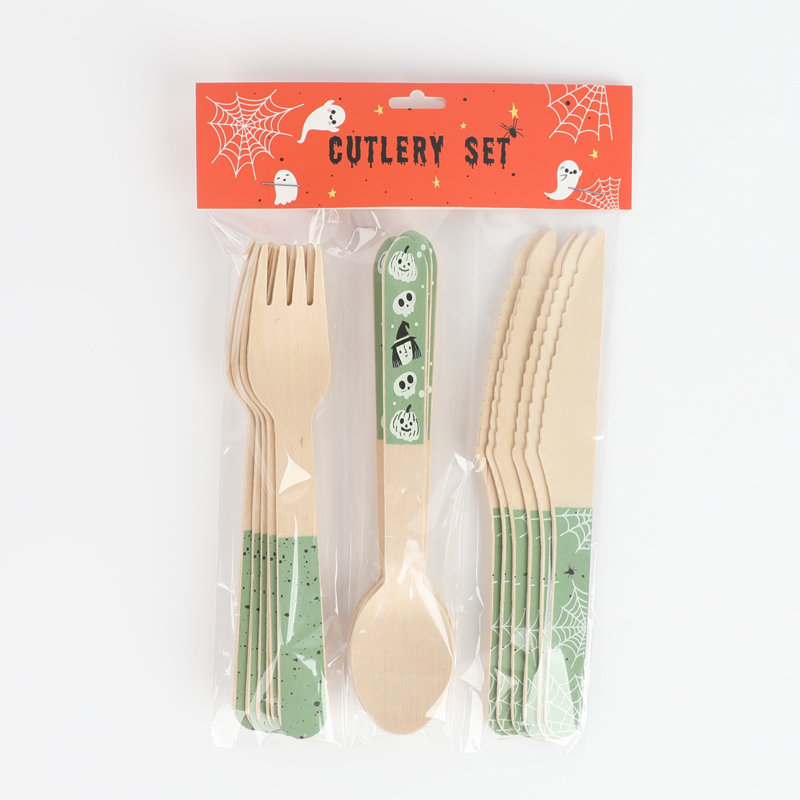 18pcs Green Knife Fork Spoon Set